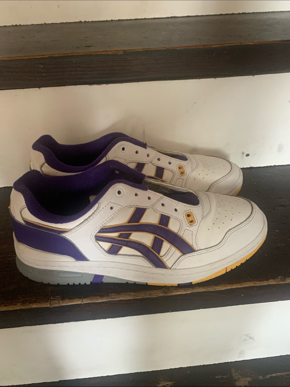 ASICS White Sneakers with Purple & Gold Trim